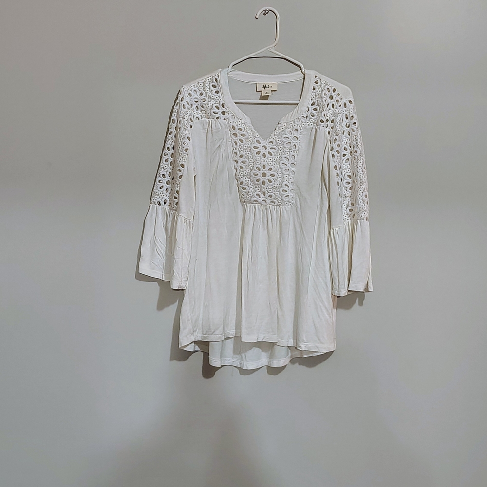 Style & Co. White Eyelet Crochet Tunic Top